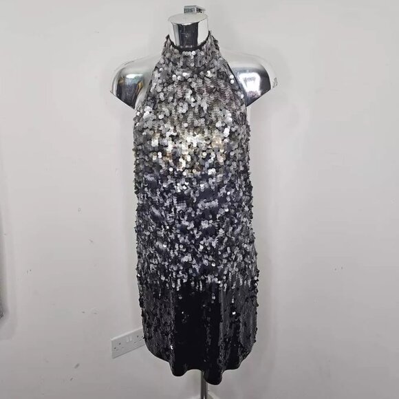 NWT Zara Knit Ombre Sequin Halter Dress size M - Picture 7 of 14